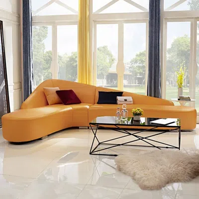 Homary Modern 6-seater Orange L-shaped Corner Sectional Sofa Faux Leather Upholstery In Brown