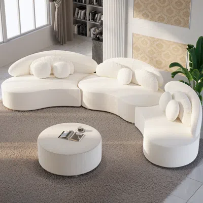 Homary Modern 7 Seat Sectional Sofa Curved Modular White Boucle Upholstered With Ottoman