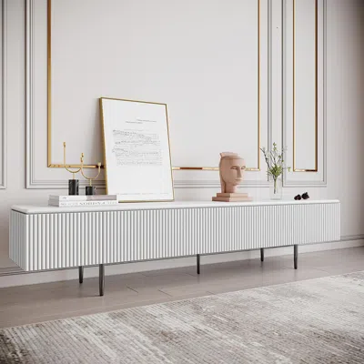 Homary Modern 70.9" Tv Stand With Drawers Line Media Console With Black Metal Legs In White