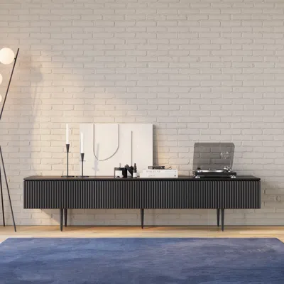 Homary Modern 70.9" Tv Stand With Drawers Line Media Console With Black Metal Legs In Gray