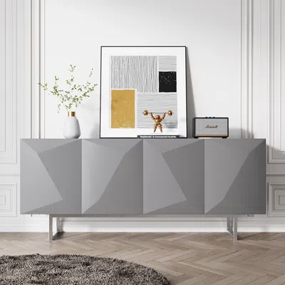 Homary Modern 71" Gray Sideboard Buffet Storage Kitchen Cabinet With 4 Doors Adjustable Shelves