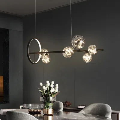 Homary Modern 7-light Black Kitchen Island Light With Glass Globe Shade Ceiling Pendant Lights In Gold