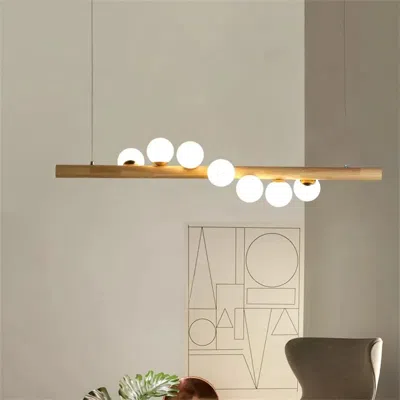 Homary Modern 7-light Linear Kitchen Island Pendant With Glass Globe Shades In Gold