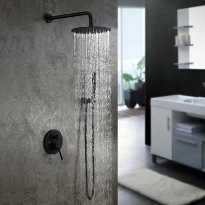 Homary Modern 8" Wall Mounted Rain Shower System With Handheld Shower Set Solid Brass In Black