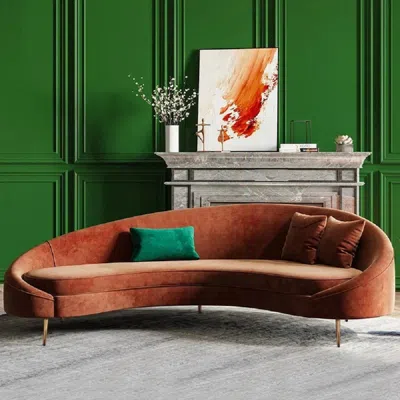 Homary Modern 83" Bronze Velvet Curved Sofa 3-seater Sofa Toss Pillow Included In Brown