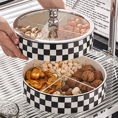 Homary Modern 8.9" Divided Serving Tray With Lid 2 Tiered Snack Tray Food Storage Containers In Multi