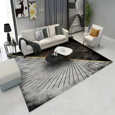 Homary Modern Abstract Gray And Gold Rug Polyester Rectangle 5' X 7' Living Room Area Rug