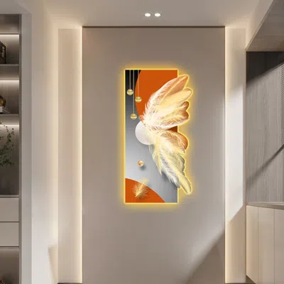Homary Modern Abstract Led Wall Art With Backlit Light Unique Feather Design For Living Room Home Decor In Multi