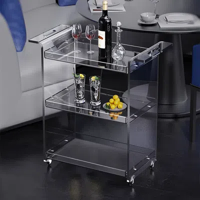 Homary Modern Acrylic Rolling Serving Bar Cart 3-tier Trolley End Table With Handles In Black