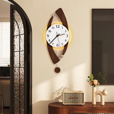 Homary Modern Acrylic Wall Clock With Led Backlight And Pendulum, Plug-in Led Light, Battery-operated Clock In Multi