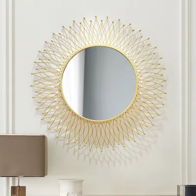 Homary Modern & Luxury Round Gold Sun Metal Wall Mirror Decorative Art In White