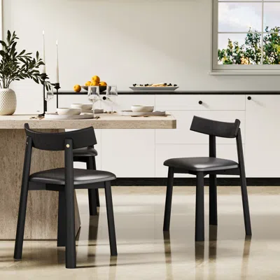 Homary Modern Ash Wood Elbow Dining Chair Set Of 2 In Black