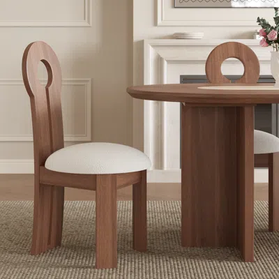 Homary Modern Ash Wood Walnut Dining Chair With Boucle Upholstery In Brown