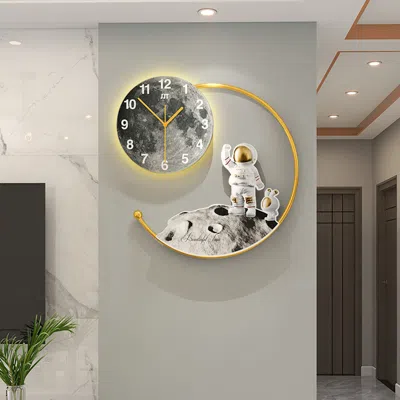 Homary Modern Astronaut Metal Acrylic Round Wall Clock With Led Lights In Gold