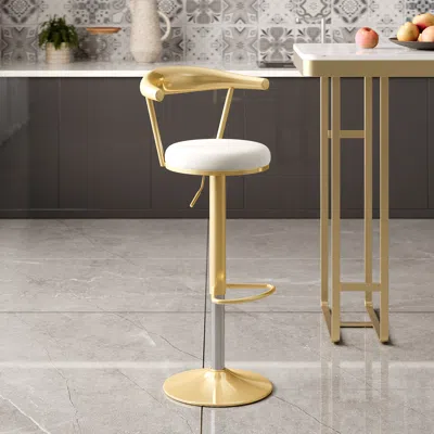 Homary Modern Bar Height Stool Velvet Upholstery Adjustable & Swivel White With Footrest Counter Stool