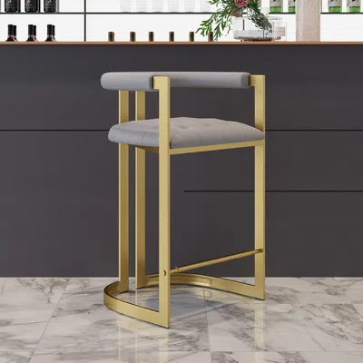 Homary Modern Bar Stool Gray Upholstery In Gold With Back Counter Stool