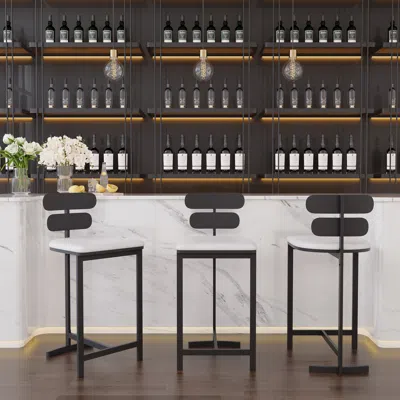 Homary Modern Bar Stool Upholstered Pu Leather Metal With Back Counter Stool In Black