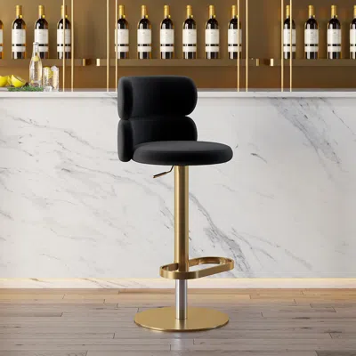 Homary Modern Bar Stool Velvet Adjustable Height Swivel Black With Full Back Counter Stool