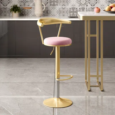 Homary Modern Bar Stool Velvet Upholstery Pink With Backrest & Footrest Counter Stool 8-pieces In Gold