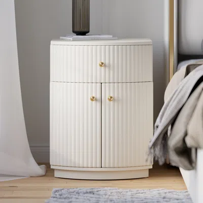 Homary Modern Barrel White Fluted Nightstand In Faux Leather Bedside Table With Storage Set Of 2