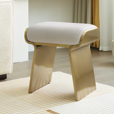 Homary Modern Beige Backless Vanity Stool Leath-aire Upholstery & Gold Stainless Steel Frame