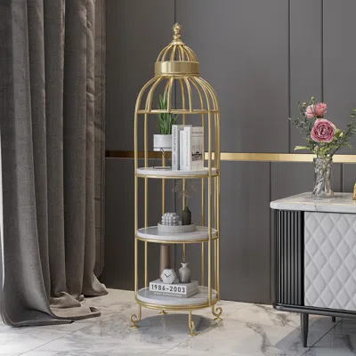 Homary Modern Bird Cage Shaped Plant Flower Stand Bathroom Storage Tower Gold Bookcase