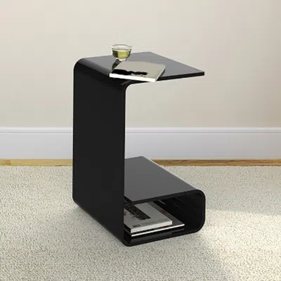 Homary Modern Black Acrylic End Table With Storage C-shaped Side Table
