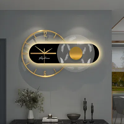 Homary Modern Black & Gold Led Geometric Metal Digital Wall Clock Oversized Wall Decor For Living Room In Multi