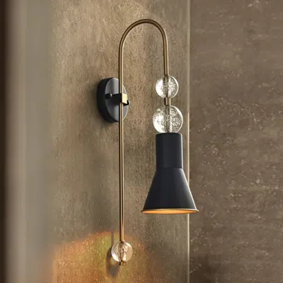 Homary Modern Black & Gold Saucer-shaped Shade 1-light Wall Lighting Metal & Glass Wall Sconce