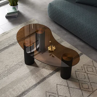 Homary Modern Black Coffee Table With Tempered Glass & 3 Legs In Brown
