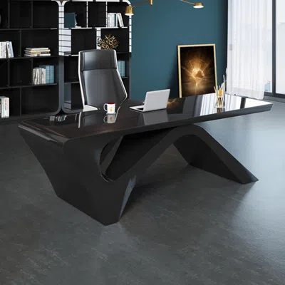 Homary Modern Black Computer Desk Rectangular Office Desk With Pedestal Base (55")