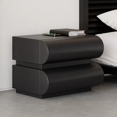 Homary Modern Black Leather Smart Nightstand With Wireless Charger 2 Drawers Bedside Table With Usb & Type-