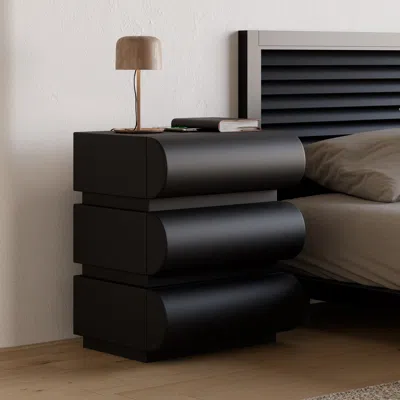 Homary Modern Black Leather Smart Nightstand With Wireless Charger 3 Drawers Bedside Table With Usb & Type-