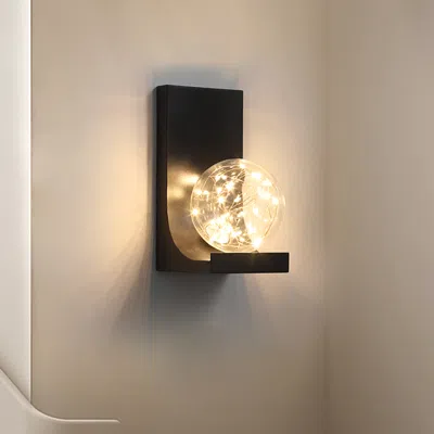 Homary Modern Black Led Flush Mount Wall Sconce With Glass Globe Shade In Brown
