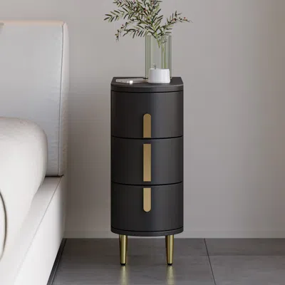 Homary Modern Black Narrow 3 Drawer Nightstand Sintered Stone Top Bedside Table