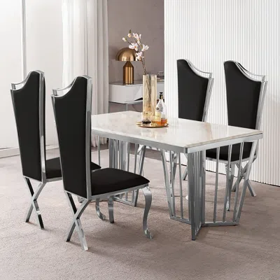 Homary Modern Black Upholstered Dining Chairs Set Of 2 High Back Side Chair Silver Legs