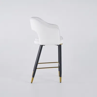 Homary Modern Black Velvet Upholstered Bar Stool With Low Back & Footrest 6-pieces In White