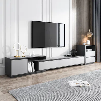 Homary Modern Black Wood Retracted & Extendable Tv Stand With 3-drawer  Up To 120"