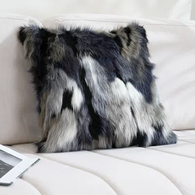 Homary Modern Blue And Gray Faux Fur Throw Pillowcase Black Velvet Throw Pillow Cover