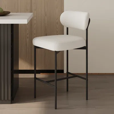 Homary Modern Boucle White Counter Stool Set Of 4 With Back & Footrest In Black
