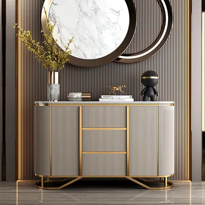 Homary Modern Buffet Faux Marble Top Modern Sideboard With Stainless Steel Base In Brown