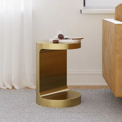 Homary Modern C Shaped Round Small Side Table Gold Cocktail Table For Living Room