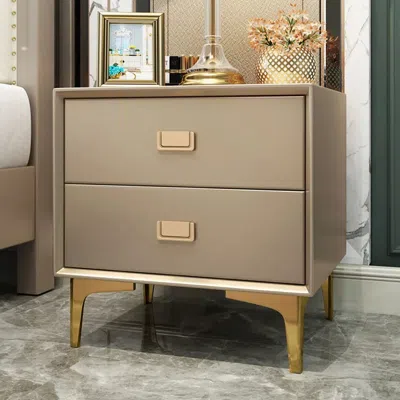 Homary Modern Champagne Nightstand 2 -drawer Bedside Table In Gold Finish In Brown