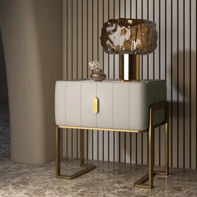 Homary Modern Champagne Nightstand Single Drawer Bedroom Bedside Table With Sintered Stone Top In White