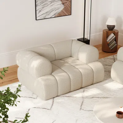 Homary Modern Chenille Beige Upholstered Accent Chair In White