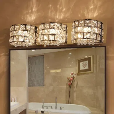 Homary Modern Clear Crystals 3-light Bath Vanity Wall Light In Chrome In Brown