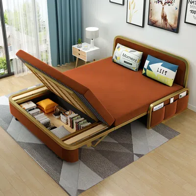 Homary Modern Convertible Sofa Bed With Storage Velvet Upholstery In Caramel & Gold In Brown