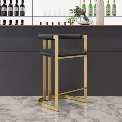 Homary Modern Counter Stool Bar Stool With Back Black Upholstery In Gold