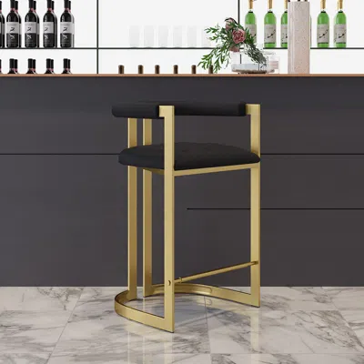 Homary Modern Counter Stool Bar Stool With Back Black Upholstery In Gold 6-pieces