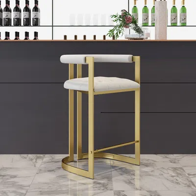 Homary Modern Counter Stool Bar Stool With Back White Upholstery In Gold 6-pieces